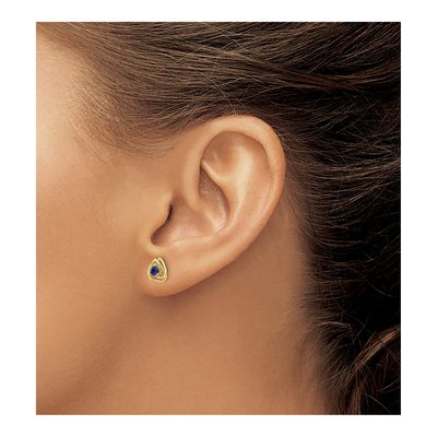 14K Yellow Gold 3mm Round Lab-Created Sapphire Stud Earrings – view 3