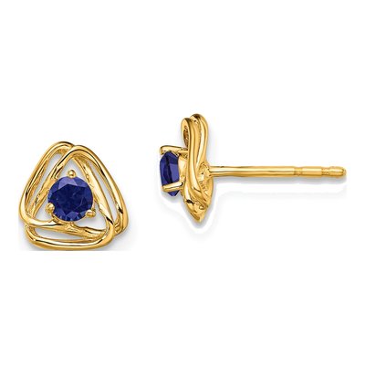 14K Yellow Gold 3mm Round Lab-Created Sapphire Stud Earrings