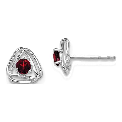 14K White Gold 3mm Round Garnet Natural Button Stud Earrings