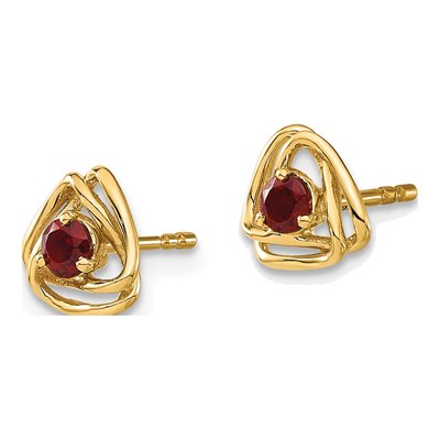 14K Yellow Gold 3mm Round Garnet January Birthstone Stud Earrings – view 2