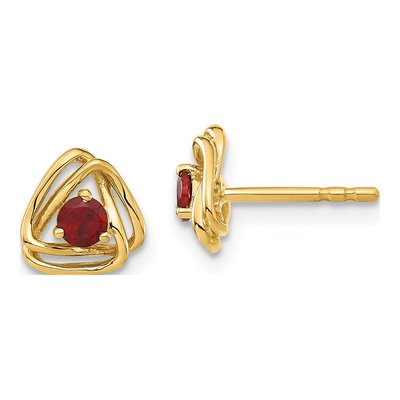14K Yellow Gold 3mm Round Garnet January Birthstone Stud Earrings