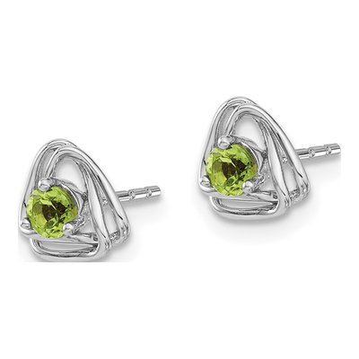 14K White Gold 3mm Round Peridot Birthstone Stud Earrings – view 2