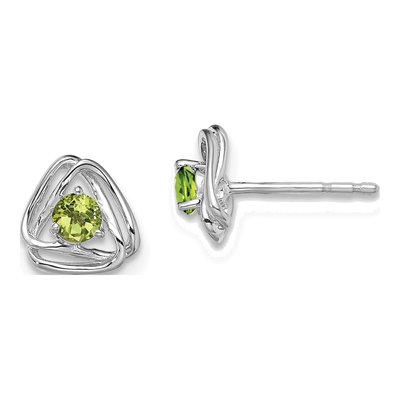 14K White Gold 3mm Round Peridot Birthstone Stud Earrings
