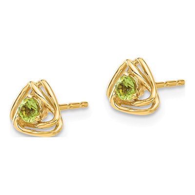 14K Yellow Gold 3mm Round Peridot Triangle Stud Earrings – view 2