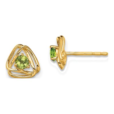 14K Yellow Gold 3mm Round Peridot Triangle Stud Earrings