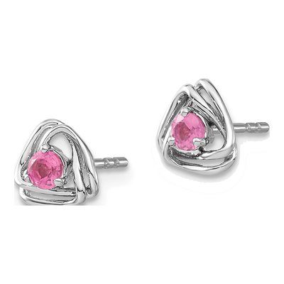 14K White Gold 3mm Round Pink Tourmaline Triangle Stud Earrings – view 2