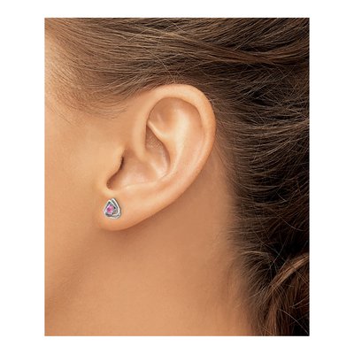 14K White Gold 3mm Round Pink Tourmaline Triangle Stud Earrings – view 3