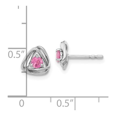 14K White Gold 3mm Round Pink Tourmaline Triangle Stud Earrings – view 4