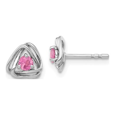 14K White Gold 3mm Round Pink Tourmaline Triangle Stud Earrings