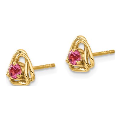 14K Yellow Gold 3mm Round Pink Tourmaline Stud Earrings – view 2