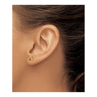 14K Yellow Gold 3mm Round Pink Tourmaline Stud Earrings – view 3