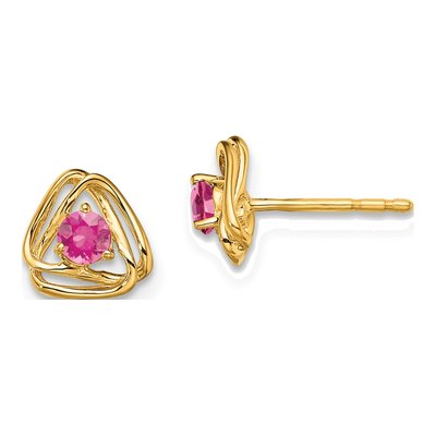 14K Yellow Gold 3mm Round Pink Tourmaline Stud Earrings