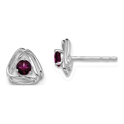 14K White Gold 3mm Round Rhodolite Garnet Stud Earrings