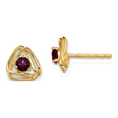 14K Yellow Gold 3mm Round Rhodolite Garnet Birthstone Stud Earrings