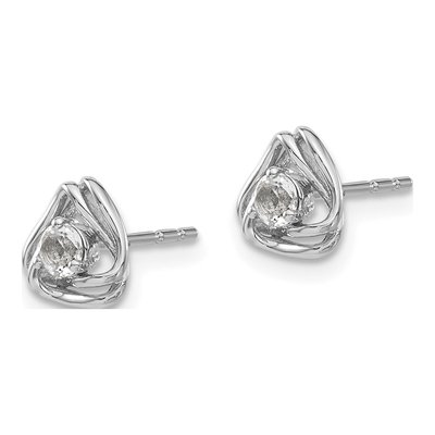 14K White Gold 3mm Round White Topaz Triangle Stud Earrings – view 2