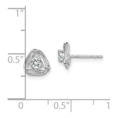 14K White Gold 3mm Round White Topaz Triangle Stud Earrings – view 4