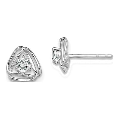 14K White Gold 3mm Round White Topaz Triangle Stud Earrings