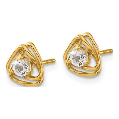 14K Yellow Gold 3mm Round White Topaz April Birthstone Stud Earrings – view 2