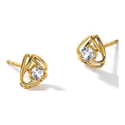 14K Yellow Gold 3mm Round White Topaz April Birthstone Stud Earrings – view 5