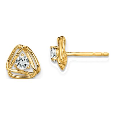 14K Yellow Gold 3mm Round White Topaz April Birthstone Stud Earrings