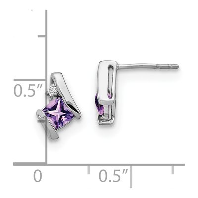 10K White Gold 4mm Cushion Amethyst & Diamond Stud Earrings – view 5