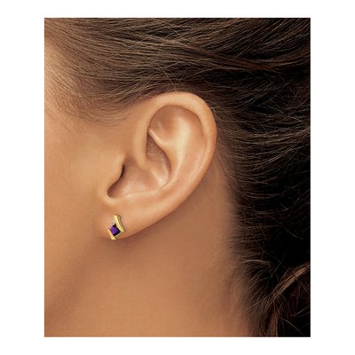 10K Yellow Gold 4mm Cushion Amethyst & Diamond Birthstone Stud Earrings – view 3