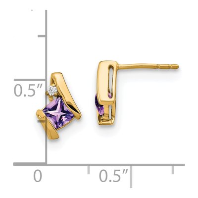 10K Yellow Gold 4mm Cushion Amethyst & Diamond Birthstone Stud Earrings – view 4