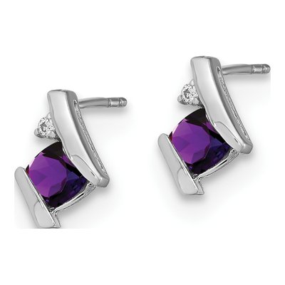 14K White Gold 4mm Cushion Amethyst & Diamond Stud Earrings – view 2