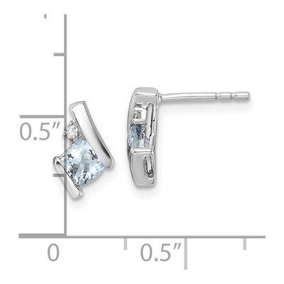 10K White Gold 4mm Cushion Aquamarine & Diamond Stud Earrings – view 5