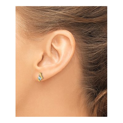10K Yellow Gold 4mm Aquamarine & Diamond Cushion March Stud Earrings – view 3