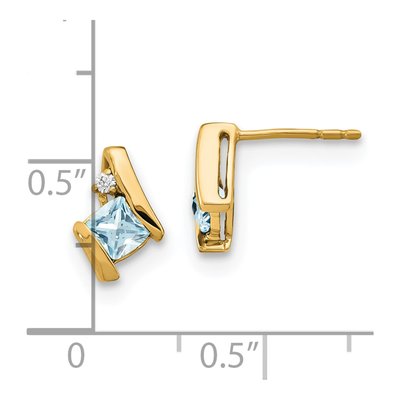 10K Yellow Gold 4mm Aquamarine & Diamond Cushion March Stud Earrings – view 4