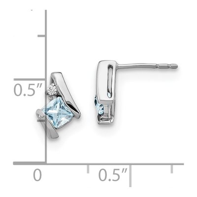 Sterling Silver 4mm Cushion Aquamarine & Diamond Button Stud Earrings – view 5