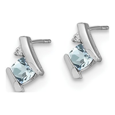14K White Gold 4mm Cushion Aquamarine & Diamond Stud Earrings – view 2