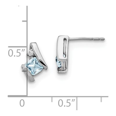 14K White Gold 4mm Cushion Aquamarine & Diamond Stud Earrings – view 4