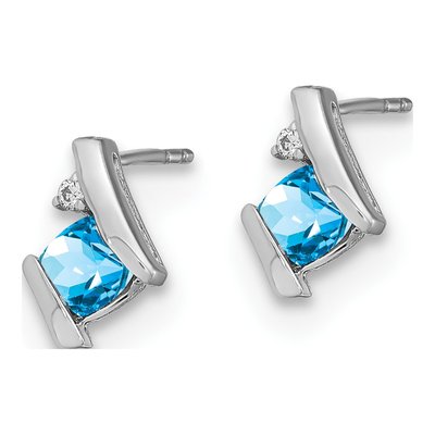 10K White Gold 4mm Cushion Swiss Blue Topaz & Diamond Button Stud Earrings – view 2