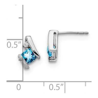 10K White Gold 4mm Cushion Swiss Blue Topaz & Diamond Button Stud Earrings – view 4