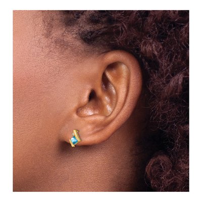 10K Yellow Gold 4mm Cushion Swiss Blue Topaz & Diamond December Stud Earrings – view 3