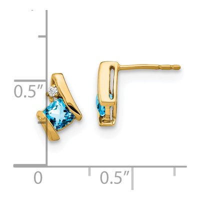 10K Yellow Gold 4mm Cushion Swiss Blue Topaz & Diamond December Stud Earrings – view 4