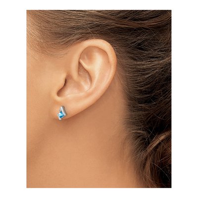 14K White Gold 4mm Cushion Sky Blue Topaz & Diamond Button Stud Earrings – view 3
