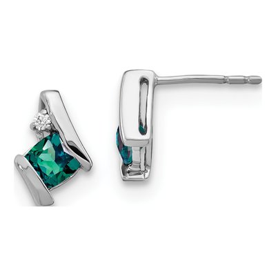10K White Gold 4mm Diamond Cushion June Stud Earrings