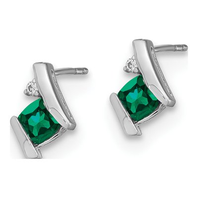 10K White Gold 4mm Cushion Lab-Created Emerald & Diamond Stud Earrings – view 3