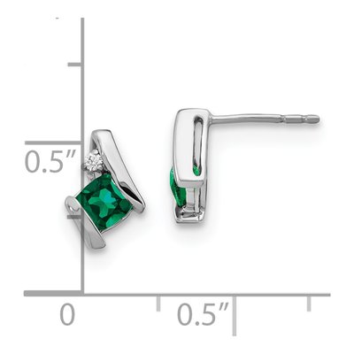 10K White Gold 4mm Cushion Lab-Created Emerald & Diamond Stud Earrings – view 5
