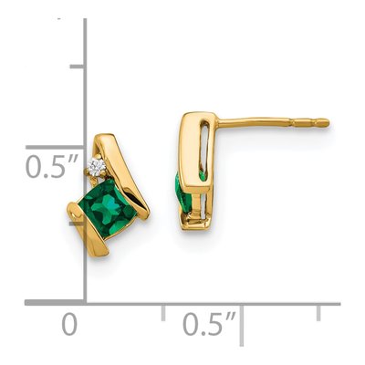 10K Yellow Gold 4mm Cushion Lab-Created Emerald & Diamond Button Stud Earrings – view 4
