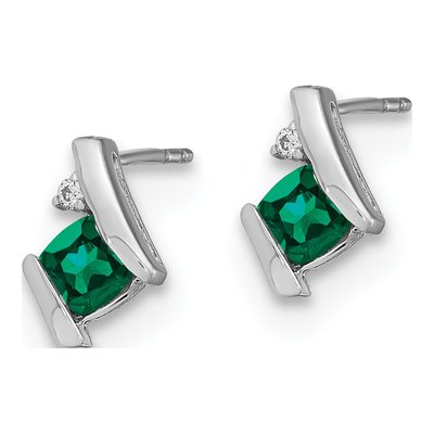 Sterling Silver 4mm Lab-Created Emerald & Diamond Antique Cushion Stud Earrings – view 3