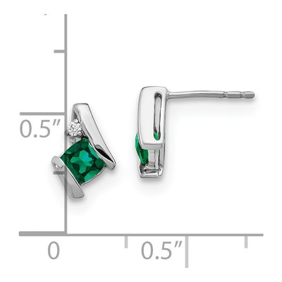 Sterling Silver 4mm Lab-Created Emerald & Diamond Antique Cushion Stud Earrings – view 5