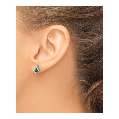14K White Gold 4mm Cushion Lab-Created Emerald & Diamond May Birthstone Stud Earrings – view 3