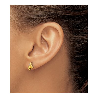 10K Yellow Gold 4mm Cushion Citrine & Diamond Birthstone Stud Earrings – view 3