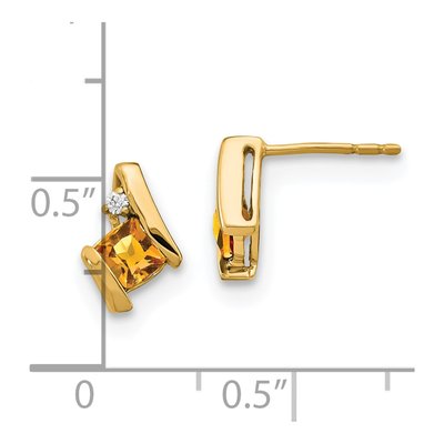 10K Yellow Gold 4mm Cushion Citrine & Diamond Birthstone Stud Earrings – view 4