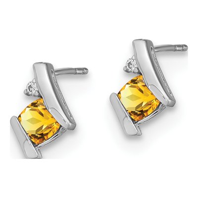 Sterling Silver 4mm Citrine & Diamond Antique Cushion Stud Earrings – view 3