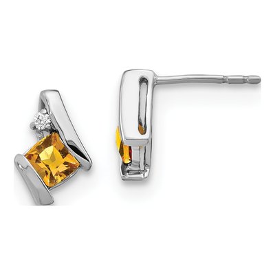 Sterling Silver 4mm Citrine & Diamond Antique Cushion Stud Earrings
